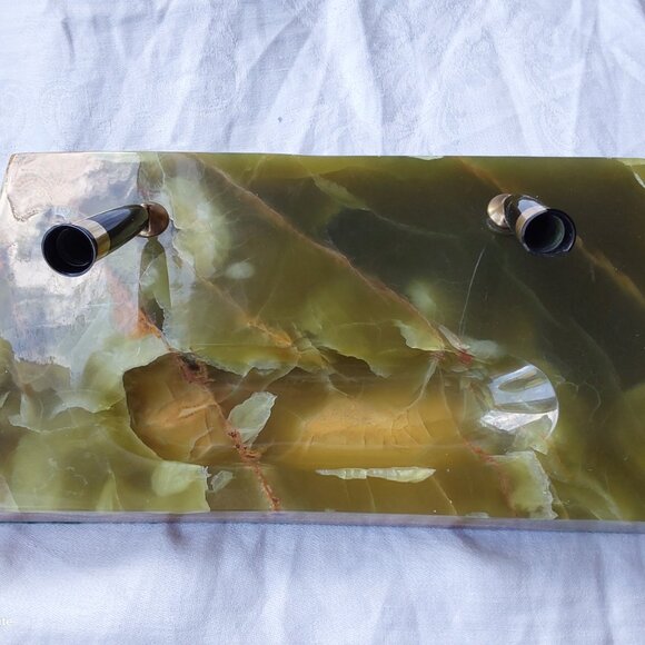 Vtg Schaeffer green marble desk set 2 fountain pens 14K gold nibs midcentury - Picture 4 of 11